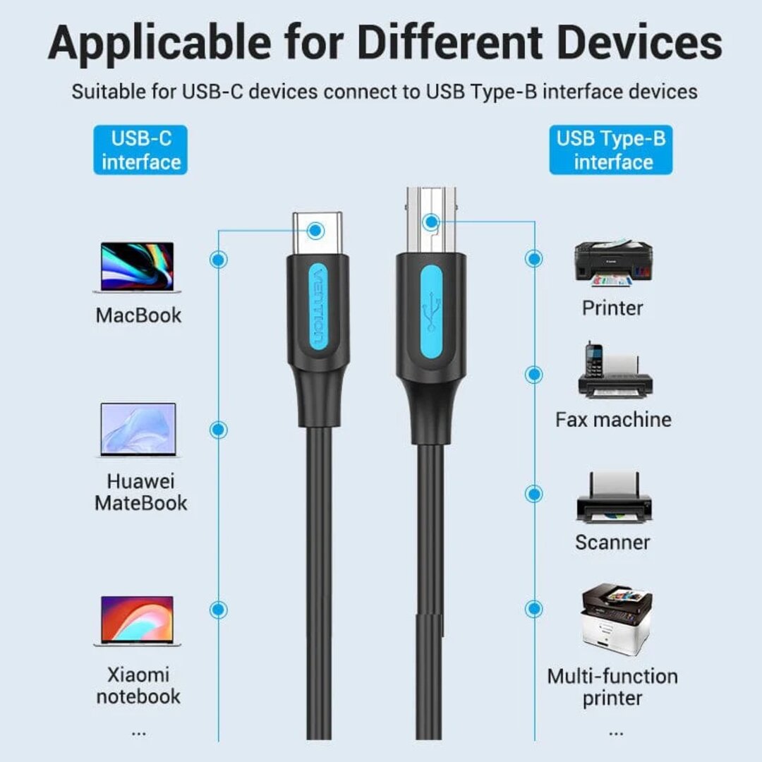VENTION CQUBG USB 2.0 C Male to B Male 2A Cable 1.5M Black