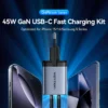 VENTION TZ-FCDH0-EU 2-Port USB (C + C) GaN Charger (45W/45W) Gray with USB-C to USB-C Cable (1M) Black EU-Plug