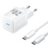 VENTION TZ-FEPW0-EU-01 1-Port USB-C GaN Charger (20W) with USB-C to USB-C Cable (1M) EU-Plug White
