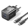 VENTION TZ-FEQB0-EU-01 2-Port USB (C + A) GaN Charger (30W/30W) with USB-C to USB-C Cable (1M) EU-Plug Black