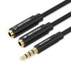 VENTION BBVBY 4 Pole 3.5mm Male to 2*3.5mm Female Stereo Splitter Cable 0.3M Black Metal Type