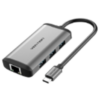 VENTION CNCHB Type-C to HDMI/USB3.0*3/RJ45/PD Converter 0.15M Gray Metal Type