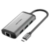 VENTION CNCHB Type-C to HDMI/USB3.0*3/RJ45/PD Converter 0.15M Gray Metal Type
