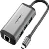 VENTION TFFHB Multi-function USB-C to HDMI/ USB3.0*3/RJ45/PD Docking Station 0.15M Gray Mirrored Surface Type
