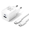 VENTION TZ-FEQW0-EU-01 2-Port USB (C + A) GaN Charger (30W/30W) with USB-C to USB-C Cable (1M) EU-Plug White